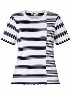 DKNY Navy White Striped Knit Top Short Sleeve Women’s Large